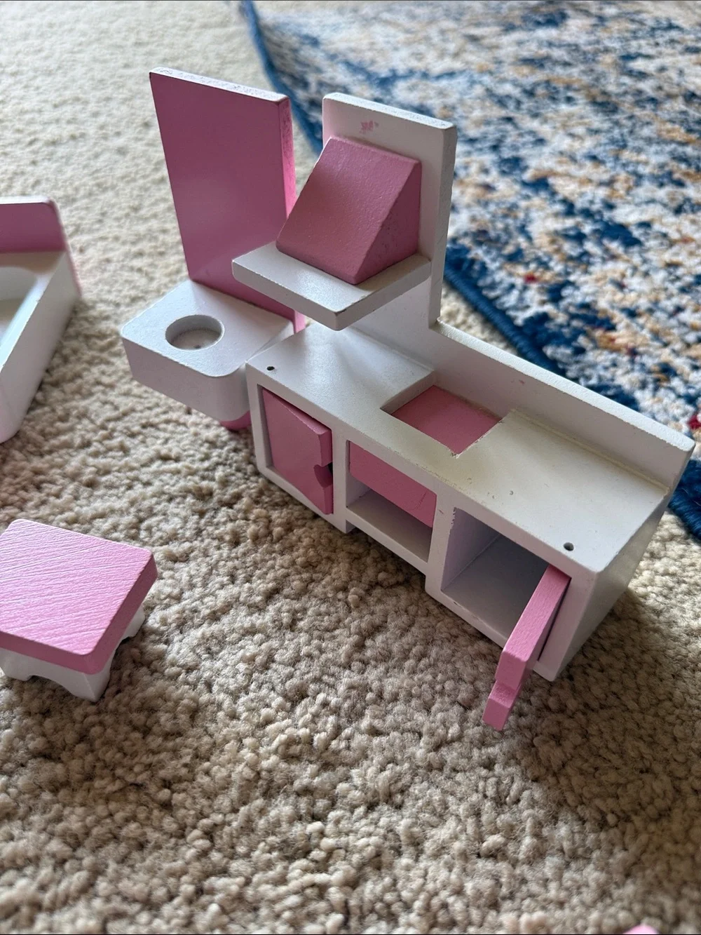 Pink and White Wooden Dollhouse Furniture Set - Missing Lamp
